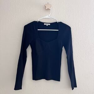 Madewell Black Ribbed Sweetheart Neck Long Sleeve Knit Sweater Top Size Small